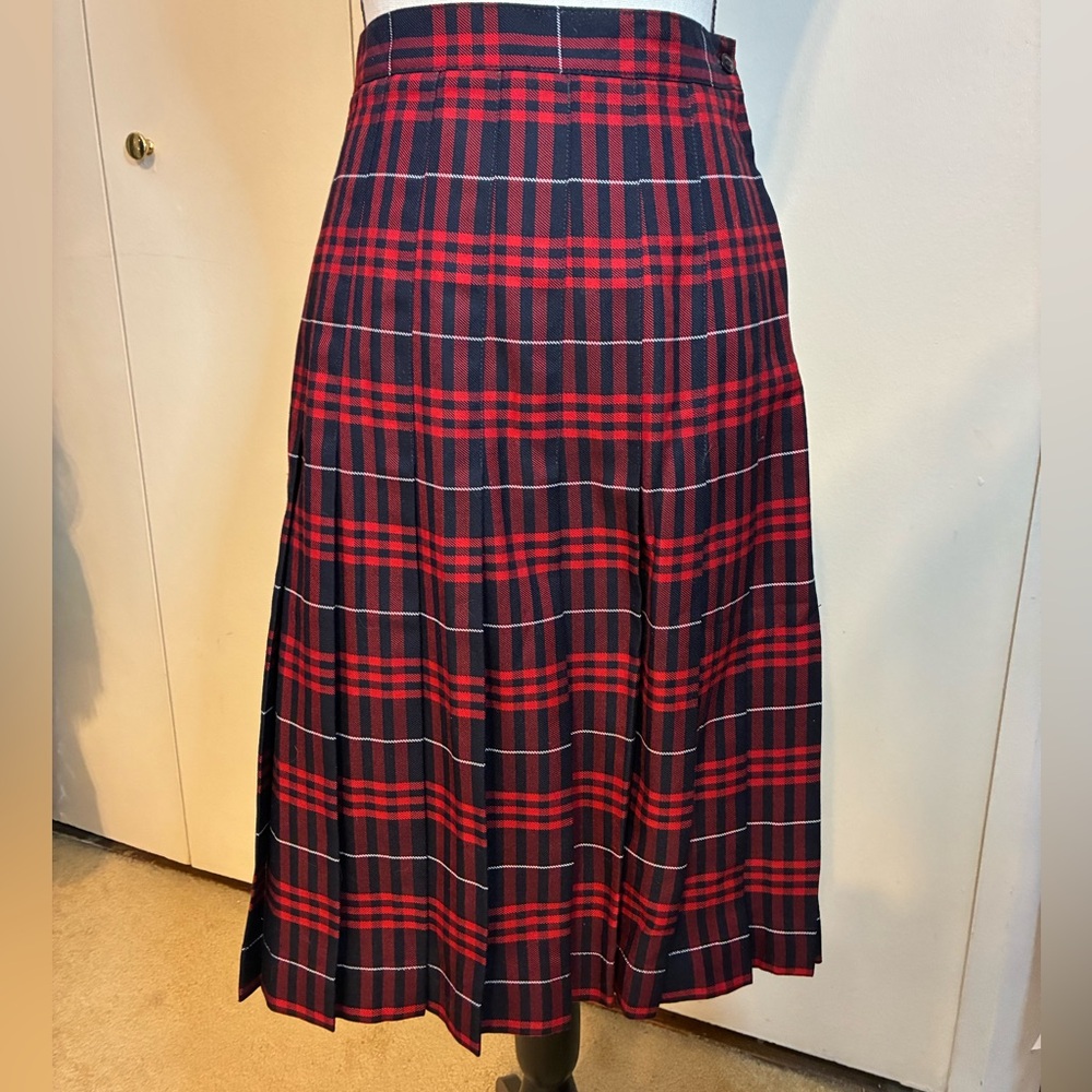 Red and Black Plaid/Tartan Pleated Women's Skirt-Land’s End